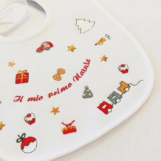 Bavaglino Natalizio Primo Natale in Spugna di Cotone