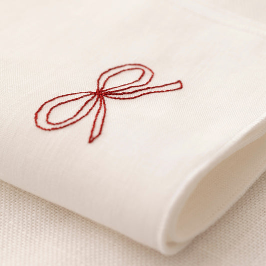 Set Americano Ricamato Fiocco in Lino Tovaglietta e Tovagliolo