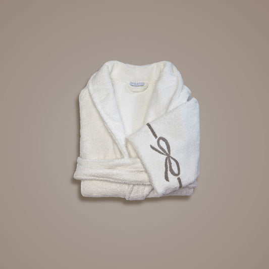 Accappatoio Ricamato a Scialle Fiocco in Spugna 570 g/m2