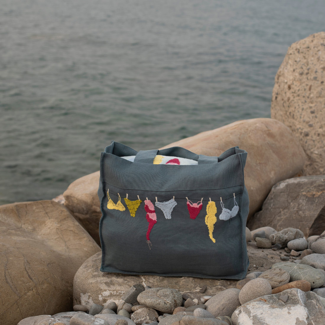 Borsa Spiaggia in Lino con ricamo Costumi