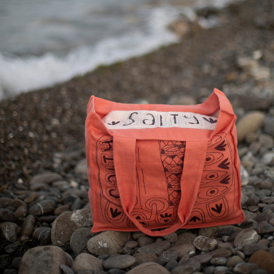 Borsa Spiaggia in Lino con ricamo Sardine