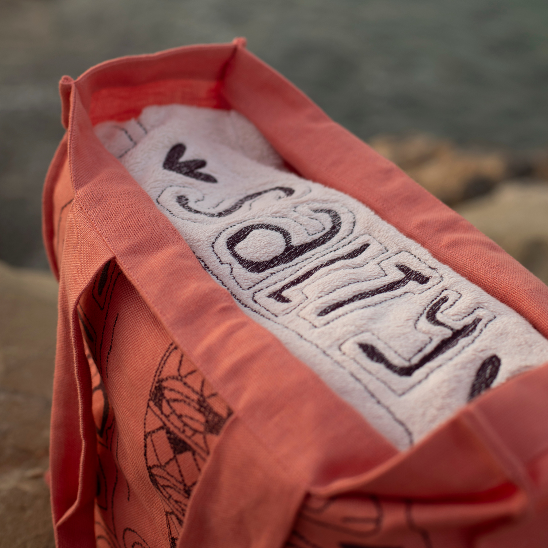 Borsa Spiaggia in Lino con ricamo Sardine