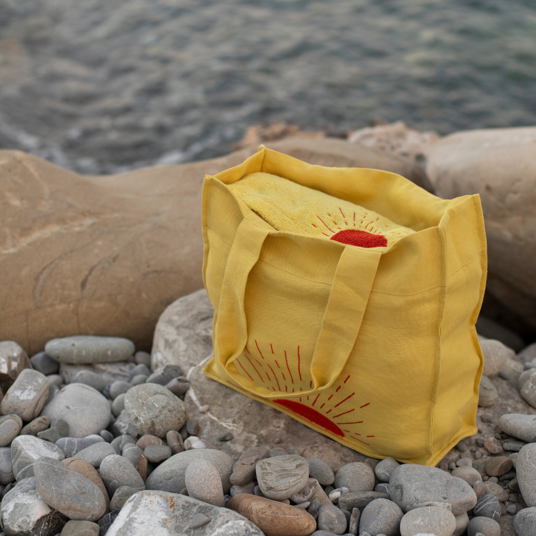 Borsa Spiaggia + Telo Mare con ricamo Sole